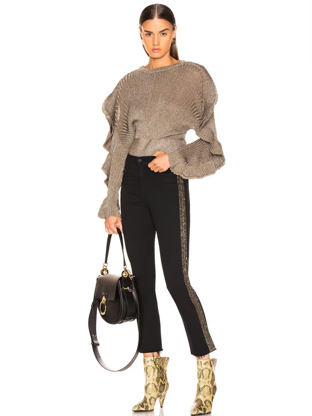 MOTHER High Waisted Looker Ankle Fray Jeans Gold Stripe 24